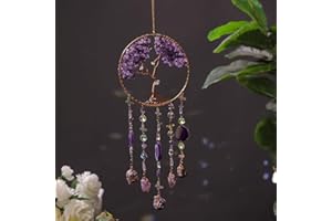 JINGXINXIN Traumfänger Craft Ornament mit Kristall Achat Farbe Natürlicher Edelstein Achat Wandhänge Zimmer Garten Xmas Hochzeit Dekor (Purple Qingcheng)