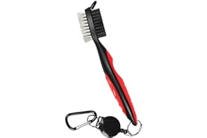 Tyouki Golf Club Brush and Club Groove Cleaner, Nylon & Steel Brush Golf Clean tool with Retractable Zip-line, Aluminum Carabiner-Lightweight/Ergonomic Design/Easily Attaches to Golf Club Bag