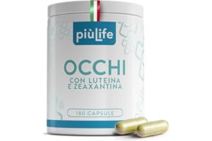 +LIFE Luteina e Zeaxantina Integratore Occhi 180 Capsule PiùLife, 2 Al Giorno, Con Vite Rossa E Mirtillo, Acido Ialuronico, B2, Vitamina A, E, Zinco, Antiossidanti - Vitamine per la vista e occhi stanchi