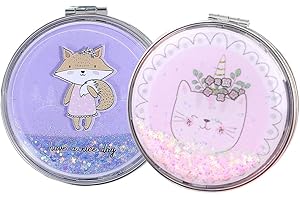 RDNKVB Für Make-up und Camping Reisen, 7*7cm Kompaktspiegel, Runde Taschenspiegel, Schminkspiegel, Doppelseitig Kosmetikspiegel, Vergrößerungsspiegel, Tischspiegel, Reisespiegel, Klappspiegel(2 PCS)