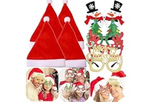 JeVenis 8PCS Cappello di Natale Bicchieri di Natale Cappello di Babbo Natale Accessori per cabine per Foto di Natale Forniture per Feste di Natale Festa di Natale