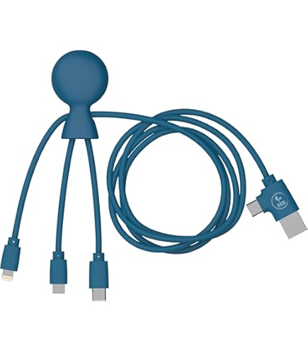 Cable Lightning Xoopar Octopus - Câble Multi USB 4 En 1 En Forme De Pieuvre - Chargeur Universel En Plastique Recyclé - Prise USB-C, Lightning, USB-A, Micro USB Pour Smartphone - Bleu Pieuvre Usb