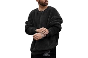 Runcati Herren Plüsch Pullover Teddy-Fleece Oberteile Oversize Sweatshirt Fuzzy Plüsch Teddy Pulli Tops für Herbst Winter