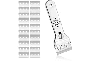 Auidy_6TXD Edelstahl Ceranfeldschaber, Kochfeldschaber inkl. 20 Ersatzklingen, Küchenschaber Set Silver Herd Schaber Ceranfeld Kratzer Glaskeramik Schaber Reinungsschaber für Induktionskochfeld