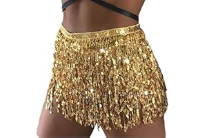 Clataly Belly Dance Sequined Tassel Skirt Hip Scarf Straps Wrap Rave Skirts Rave Music Festival Costume for Women Girls