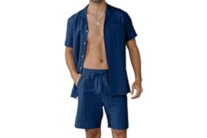 Ryehack Ensemble ete Homme 2 Pièces Décontracté Hawaïenne Chemise Short Rayé Plage Set Bouton Vacances M-3XL