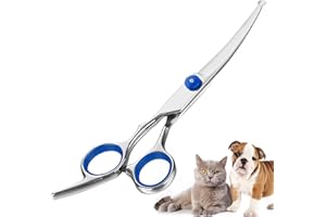 SEEFEY Ciseaux de Toilettage pour Chiens,avec Embouts de Sécurité Ronds, Ciseaux incurvés Chien Professionnel en Acier Inoxydable pour Couper les Poils de Chiens et Chats
