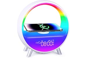 PREMIO CHOICE SMART CHOICE LED Table Lamp with Wireless Charger, Dimmable Night Light with Alarm Clock, Smart Table Lamp and Bluetooth Speaker with Charger, RGB Colour Changing Bedside Lamp, 11 Light Modes and 7 Nature Sounds