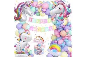 FUBABCO Unicorno Decorazioni Compleanno Bambina, Decorazione Unicorno Festa Compleanno Bambini, Palloncini Unicorno,Kit Compleanno Unicorno,Addobbi Compleanno Bambina per 1 2 3 4 5 6 7 Anni