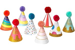 Legami - Set von 8 Partyhüten, mit Pompon und Glitzerdetails, Einheitsgröße, Ø 6,2 cm