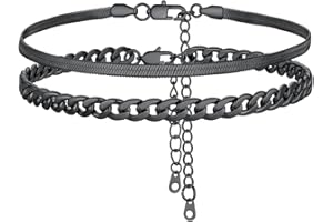 FOCALOOK Lot de Chaîne Cheville Femme Ajustable de 22+5cm en Acier Inoxydable, Bracelet de Pied Femme Chaîne Mirroir 3mm, Chaine de Cheville Maille Gourmette 5mm pour Homme