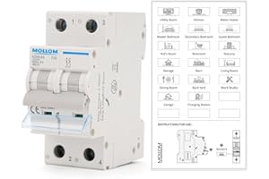 MOLLOM AC 2 Pole Miniature Circuit Breaker, 110V-240V 32Amps, C32 Scene Visualization Custom MCB Thermal Magnetic Trip, 6KA Breaking Capacity for Solar AC System, Home Use, RVs