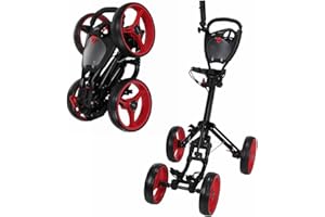 Caddymatic Golf Quad 4-Wheel Folding Golf Pull/Push Cart Black/Red