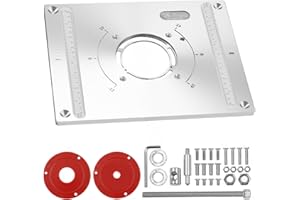 SSEHCWAN Płyta wkładana do frezarki górnowrzecionowej, aluminiowa płyta do routera z funkcją podnoszenia frezarki górnowrzecionowej, płyta wkładana z 2 pierścieniami do obróbki drewna, 300 x 235 x 9,5 mm