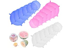 KQDRAVINE 18 Coperchi in Silicone per Alimenti, 6 Diverse Dimensioni Cuffie Copri Alimenti, Cuffie Copri Alimenti, Tappi per Soddisfare la Maggior Parte Dei Contenitori, Coperchi Elastici