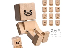 Vibbang Wackelfigur Auto, Stupid Holzfiguren Wackelnder Holzmann, Handgefertigte Wackelmännchen Auto Holz mit 12 Magnetischen Ausdrücken, Schüttelmann, Wackelnde Holzfigur für Pendler Student Ornament