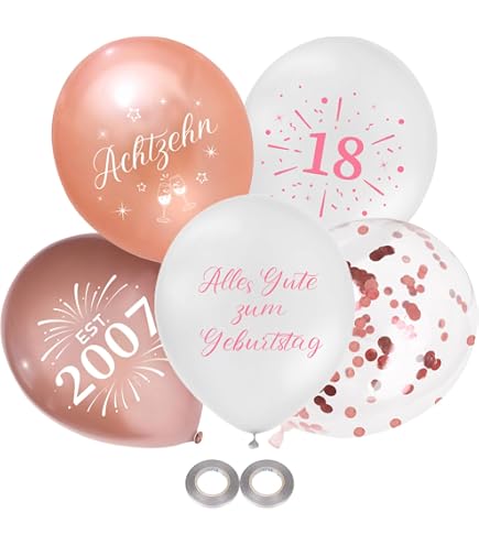 Konfetti-Luftballons „Happy Birthday“ – 10 Stück, Rosegold, Für Helium Oder Luft