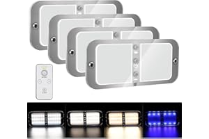 Kriogor Ceiling Lights 12V Campervan Lights With Remote and Switch, 4 Color Modes, Dimmable Car Interior Lighting 72 LED 800LM Super Bright for Caravan Camper Motorhome (Universal, 4 Pcs)