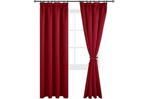 DWCN Blackout Curtains for Bedroom Thermal Insulated Curtains with Tiebacks Pencil Pleat Window Curtains for Living Room 55 x 96 inch Length, Red, 2 Panels