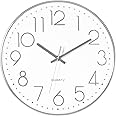 Foxtop Silent Non-Ticking Round Modern Quartz Decorative Battery Operated Wall Clock for Living Room Bedroom Kids Room Office School (Silver, 12 inch)