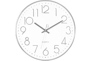 Foxtop Silent Non-Ticking Round Modern Quartz Decorative Battery Operated Wall Clock for Living Room Bedroom Kids Room Office School (Silver, 12 inch)