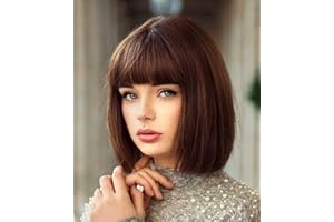 ‎MILDISO Perücke Braun Natürlich Kurz Bob mit Pony für Frauen für die Tägliche Party Kostüm Cosplay Brown Wig DE002T