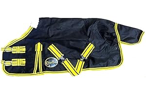Cwell Equine Mini Lightweight Turnout Shetland Rug Pony Rug Foal Rug No Fill Black/Yellow (4 Feet 3 Inches)