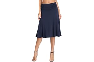 C K CRISKAT Falda Elegante Elástica hasta la Rodilla Maxi Falda Color Sólido Cintura Alta Midi Faldas para Mujer