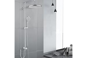 GAOZHI Colonna Doccia Senza Miscelatore Termostatico Asta Doccia con Doccetta e Soffione 23cm Miscelatore Doccia Soffione Doccia con Tubo, Saliscendi Doccia Regolabile in Altezza Inox 304 Cromato