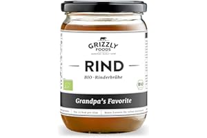 ‎GRIZZLY FOODS Grizzly Foods • BIO Rinderbrühe (6 x 500ml) • 100% natürlich • Ohne Zucker & Geschmacksverstärker • Lange gekocht • Wertvolle Nährwerte • Fleischbrühe, Fond, Bouillon