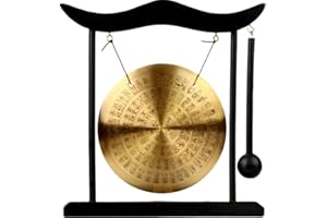 BIGTREE Feng Shui Brass Gong Fengshui Mini Table Top Gong Chinese Table Gong Musical Instruments Chinese desktop gong Oriental Chinese Mysterious Decor Gifts Great for Sound Healing Home or Office