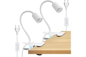 WRPACTTG Lampe à Pince E27, 2PCS Lampe Pince pour Lit, Douille Ampoule E27 à Pince avec Interrupteur et 220cm Cable,Lampe de Lecture avec Clip Métal, Spot à Pince à Col De Cygne épaissie de 35cm, pour Table