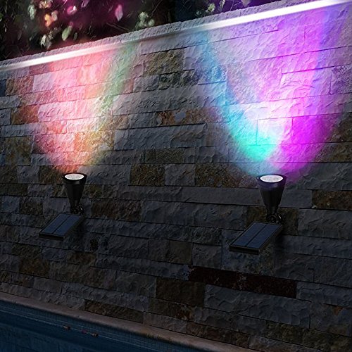 【250 Lummen】T-SUN Solar Gartenleuchten, Spot Leuchte, 2 Stück 2-in-1 Wasserdicht Drahtlos Solarbetriebene Sicherheit Gartenleuchten mit Erdspieß für Garten / Outdoor Landscape (Rouge/ Bleu/ Vert) - 7