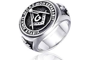 LUPSTY Chandler Anello massonico da uomo, in acciaio inossidabile, con simbolo massonico vintage, stile hip hop, retrò, anello religioso da motociclista, regalo per uomini e ragazzi (9), Size 9, Acciaio