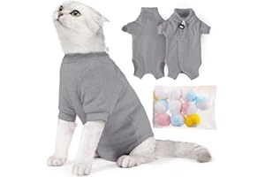 SUYUKU Katzen Genesungsanzug Anti Leck Kätzchen Body für Alternative elisabethanische Kragen Katzen Einteiler Operationsbody Warm Pyjama Kleidung Weicher Bequemer Pullover (Grau, L)