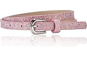NiceYnn Ceinture Fine Cuir Imité pour Fille Garçon Réglable Laser Brillant Paillette 92cm Long pour Robe Jean Pantalon Anniversaire