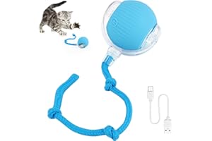 KEWUZY Juguete para gatos eléctrico con luz LED, juguete interactivo para gatos, pelota de 360 grados, modelado automático con cuerda, recargable por USB (azul)