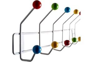 ‎DESIGN DELIGHTS DESIGN DELIGHTS GARDEROBENLEISTE Colour Ball | 50x15,5cm(LxH), Garderobe mit 12 Haken, Hakenleiste mit bunten Kugeln, farbenfrohe Wandgarderobe bunt | Farbe: Weiss-bunt