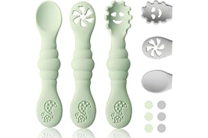 ORAGKE Esslernlöffel Baby BPA-frei, 6er Set Babylöffel Silikon Lernlöffel Weich, Baby Löffel für Beikost, Blw, Zubehör zum Selber Essen, Fütterlöffel für Kleinkinder ab 4 6 Monaten (Grün & Grau)