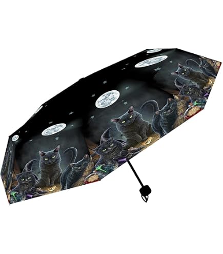 Nemesis Now Witching Hour Lisa Parker Regenschirm – 24 Cm, Schwarz Mit Katzen-Motiv, 190T Pongee