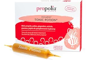 PROPOLIA - Tonic Potion - Complément alimentaire Tonus & Immunité - Boost d'énergie - Miel, Propolis, Pollen, Gingembre, Acérola, Guarana, Ginseng - Fabriqué en France - 10 Ampoules