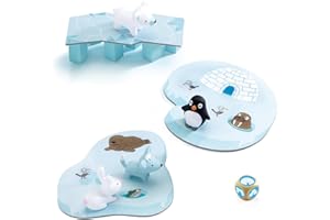 DJECO Little Cooperation - Jeu de Société Enfants, 2,5 à 5 Ans - Stratégie et Travail d'Équipe - Aide Les Animaux à Rejoindre Leurs Igloos ! 2 Plateaux, 1 Pont, 6 Piliers, 4 Figurines - 2 à 4 Joueurs