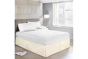 FINE CLASS Egyptian Cotton Rich Box Pleated Base Valance Sheets Bedskirt with 14 inch - 35cm Drop Bed Skirt Cover Wrap Valance Sheet-Ivory,Double (137X190)
