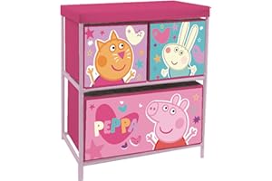 ARDITEX Peppa Pig Children's Shelf with 3 Fabric Boxes for Books, Toys, Balls, Clothes, Shoes 53 x 30 x 60 cm