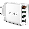 Caricatore USB, 4 Porte Caricatore USB da Muro 33W QC 3.0 Carica Rapida Caricabatterie USB Multiplo Alimentatore Presa USB pe