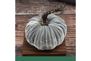 hardinox Velvet Pumpkins 12cm Handmade Pumpkin Decor,Soft Artificial Pumpkin for Halloween Autumn Festival Thanksgiving Party Decoration(Grey)