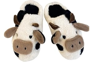 RXLLDOLY Fluffy Cow Slippers for Women Anti-slip Cartoon Animal Plush Cute Dog Slippers Winter Warm House Slipper