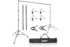 EMART Foto Hintergrund Ständer 2,4 x 2,4 m, Verstellbare Fotografie Kit mit 2 Federklemmen Hintergrundsystem für Fotostudio, Porträt, Produktfotografie, Live-Streaming, Party, Hochzeit