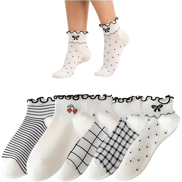 Amexo 6 Pairs Ruffle Socks – White Frilly Ankle Socks With Lettuce Edge For Women & Girls – School, Office, Daily Wear-307021