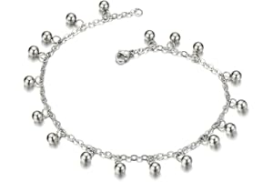 COOLSTEELANDBEYOND Acero Inoxidable Tobillera para Mujer con Bola Charms
